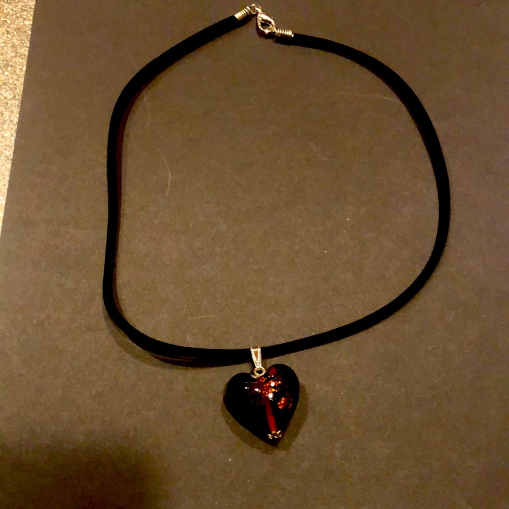 Direct from Turkey 🇹🇷. Beautiful glass heart pendant on 18” velvet necklace